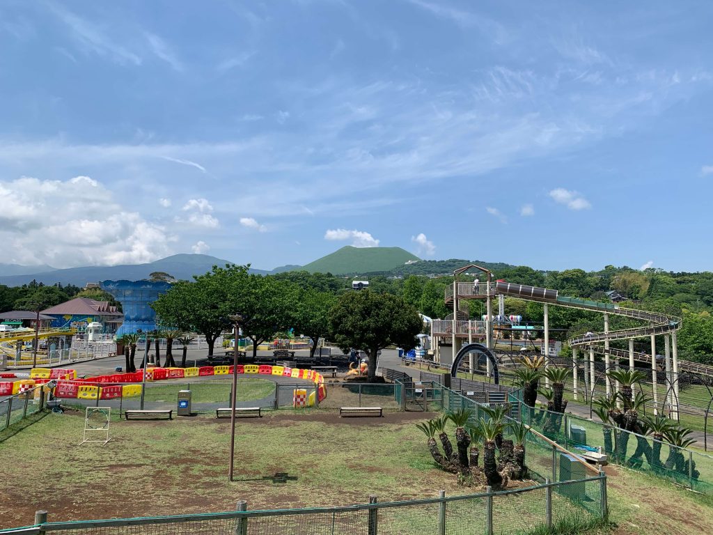 View of Izu Granpal Amusement Park with Mt Omuro in the background