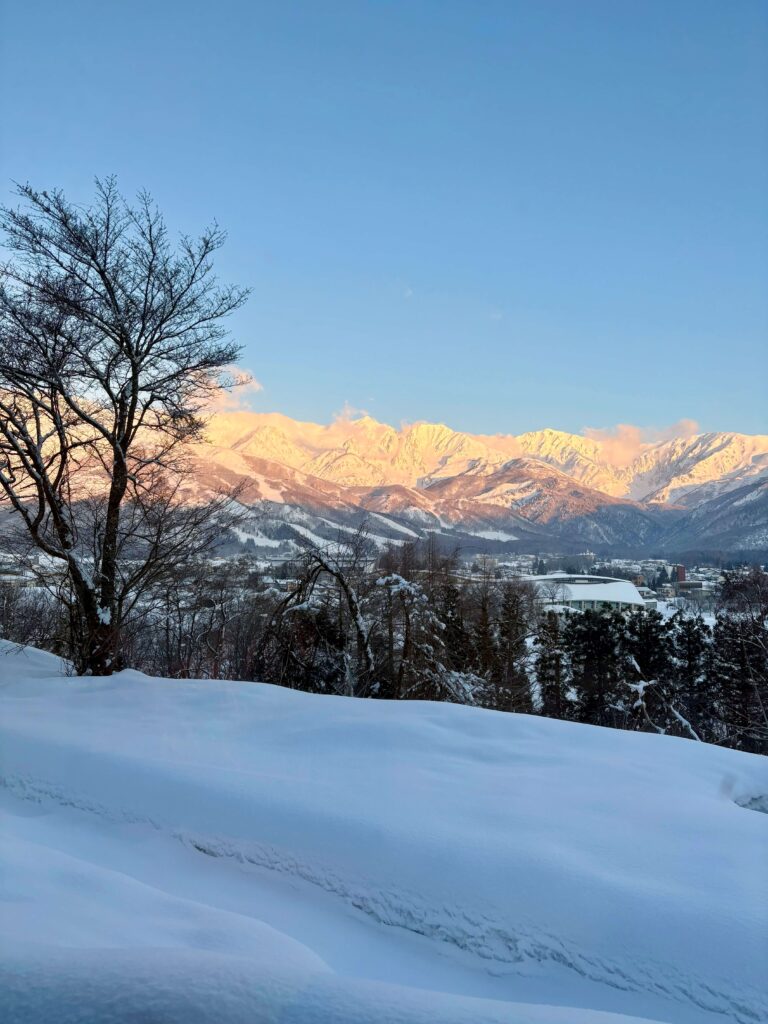 Stunning sunrise with Hakuba Mountains covered in snow