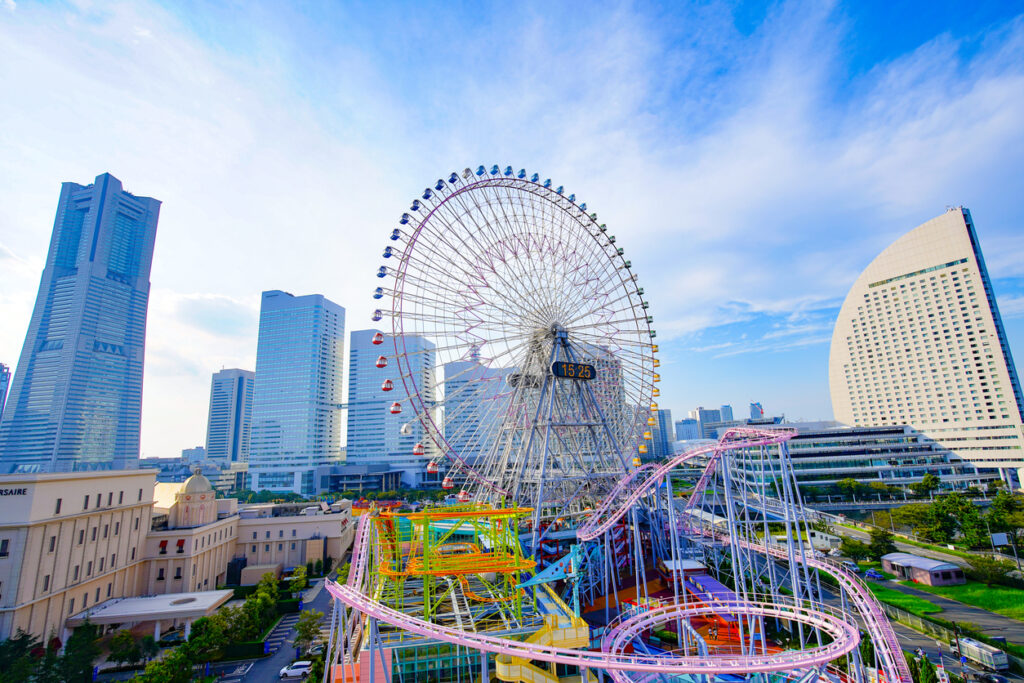 Minato Mirai waterfront in Yokohama with Cosmo Clock Ferris Wheel, a family-friendly travel spot in Japan