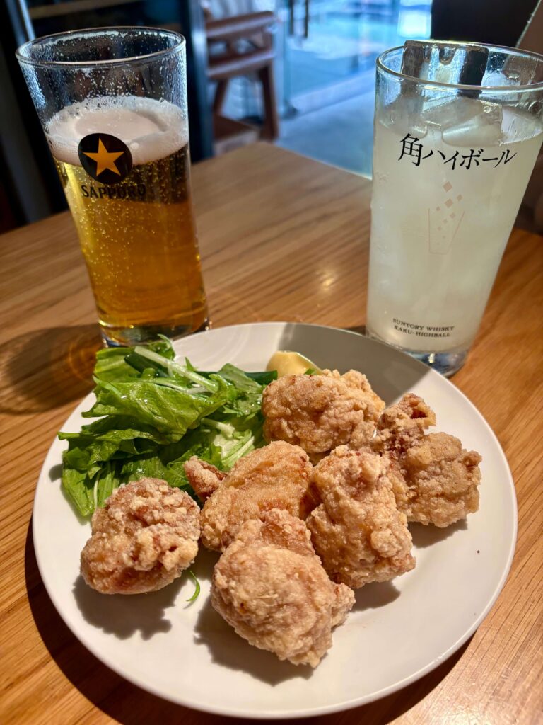 Karaage and beer at an Izakaya in Nakameguro