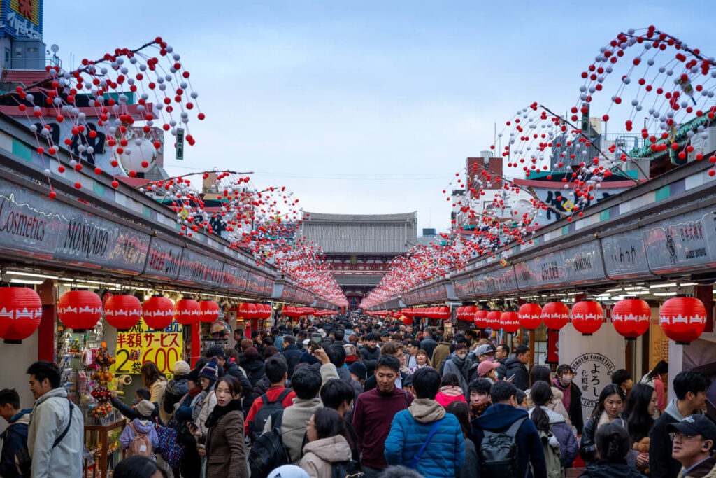 View from Nakamise Dori Street towards Sensoji Temple, Asakusa