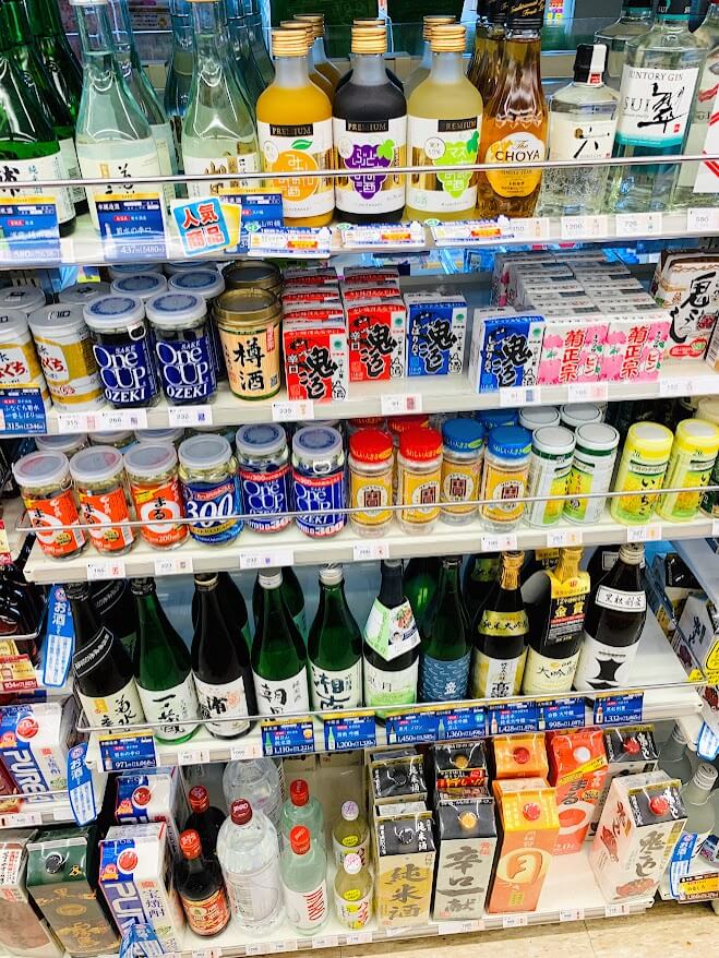 Wide range of Nihonshu - sake - at a convenience store