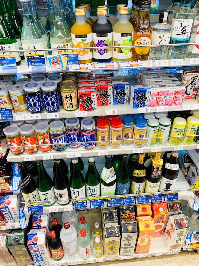 Nihonshu (sake), umeshu, gin range at a convenience store